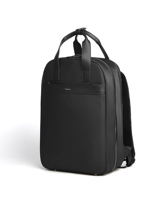 Black backpack on a white background