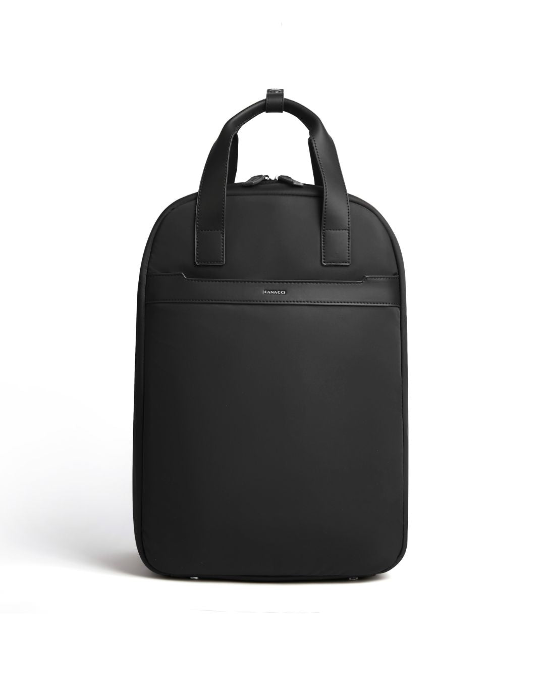 Black backpack on a white background